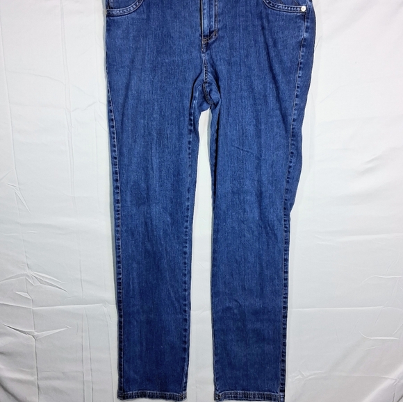 Women's Miss Tina Size 14 36" X 32" Blue Denim Jeans With Embroidered Pocket - Picture 2 of 8